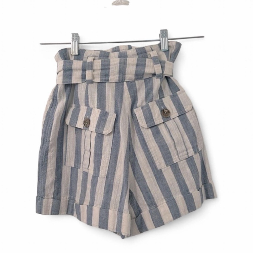 Topshop Stripe Tie Waist Linen Blend Shorts Size 2 - Picture 4 of 9